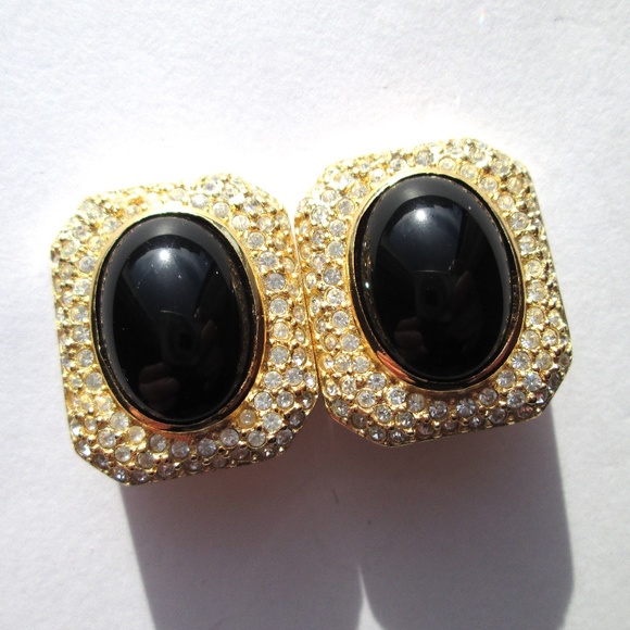 ✨ Vintage Christian Dior Clip-On Earrings Stamped CHR. DIOR Sparkly Bold - Picture 3 of 14
